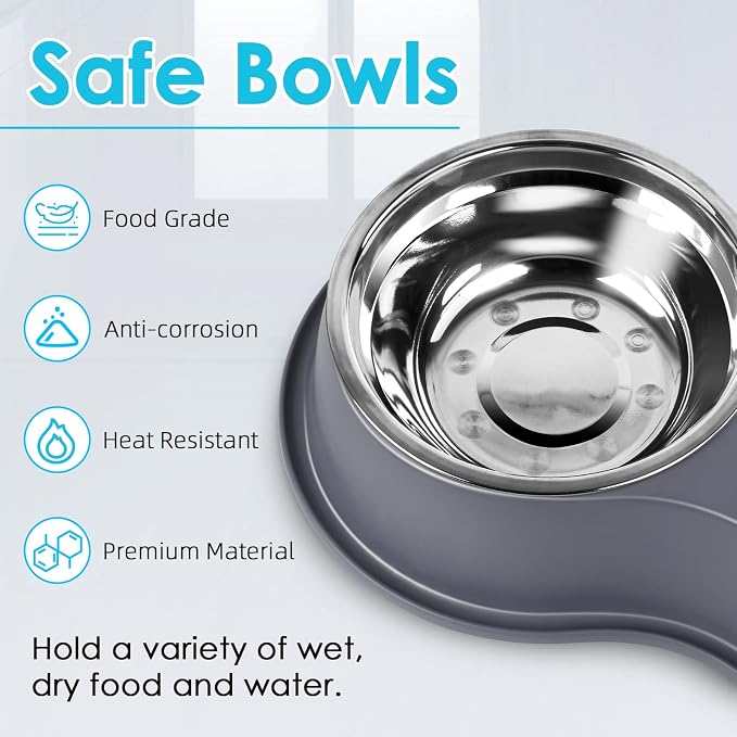 Epetslove Stainless Steel Dog Bowls Double Non-Slip Dog Water and Food Bowl | Pet Feeder Bowls, Dog Dishes, Raised Feeding Design, Double Bowls Set, For Puppies, Medium Dogs and Cats, Outdoor / Indoor - Image 4