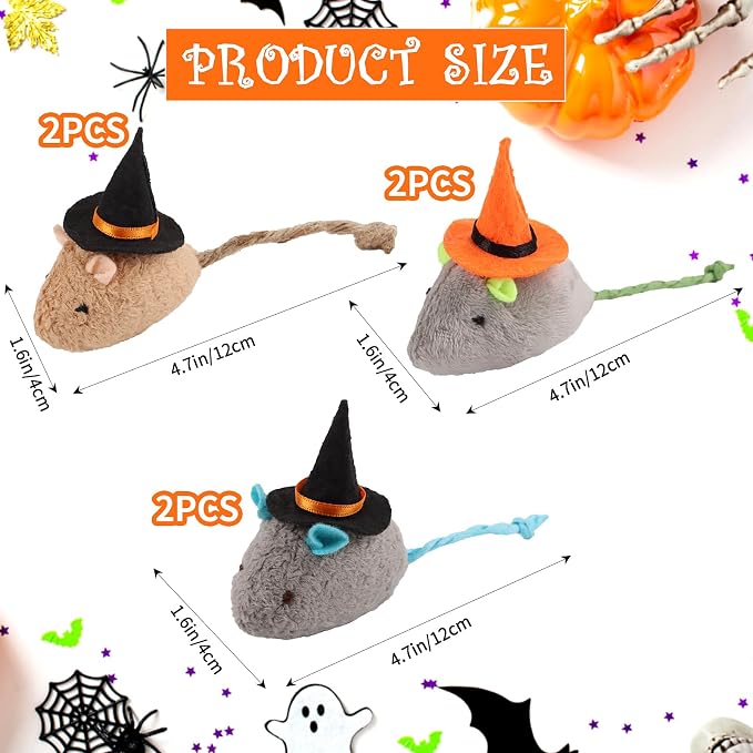 FOIMAS Halloween Catnip Toys,Witch Mouse Catnip Toy Chew Bite Plush Mice Toy for Cat Interactive, Pack of 6 - Image 3