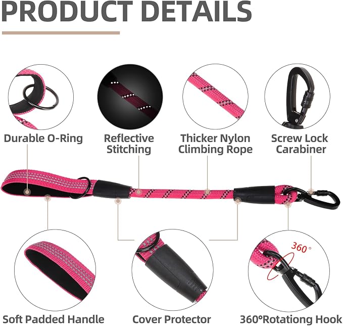 PUPTECK Reflective Short Dog Leashes 3 Pack for Walking and Training | Heavy Duty Clip with Soft Padded Handle for Medium Large Dogs Traffic Control - Image 3