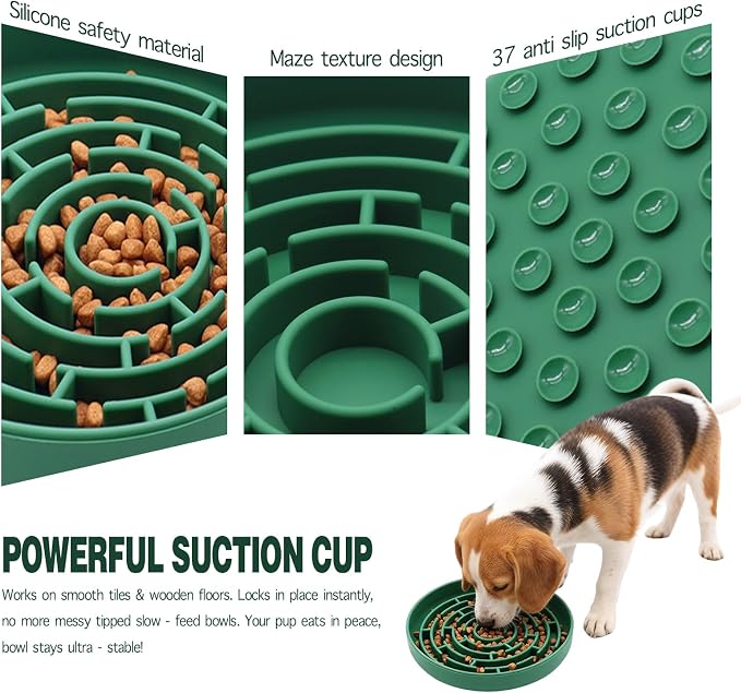 Silicone Slow Feeder Bowl, with Non-Slip Suction Cups, Anti-Choking, Puppy Puzzle Bowl, Slows Down Eating Speed, Relieves Anxiety, Suitable for S&M Sized Dogs and Cats(Green - Image 5