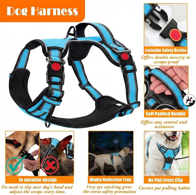 LOBEVE No Pull Dog Harness, Collar & Leash Set with Travel Accessories | Includes Dog Seat Belt, Collapsible Bowls & Poop Bag Dispenser. Ideal for Training, Walking, Hiking. Fits Small to Large Dogs - Image 4