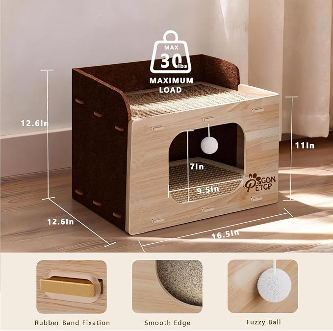 Cat Houses for Indoor Cats, Two-Story Cat Bed Cube for Multiple Small Kittens, Removable Felt Cat Cave Hideaway Condo with Fluffy Ball, Scratch Pad - Image 2