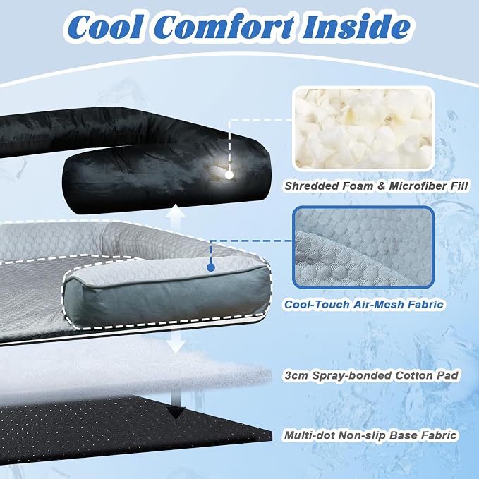GGIB Cooling Dog Bed Mat with Bolster Pillow Washable Dog Couch Cover Breathable Summer Pet Couch Bed Protector Indoor(Medium, Cooling Grey) - Image 3