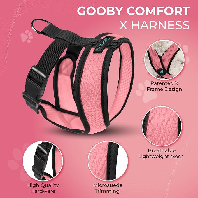 Gooby Comfort X Head-in Dog Harness, Choke-Free, Pink, Medium | Patented choke-free X-frame; Secure head-in fit; Lightweight breathable mesh; Back metal D-ring; Machine washable - Image 4