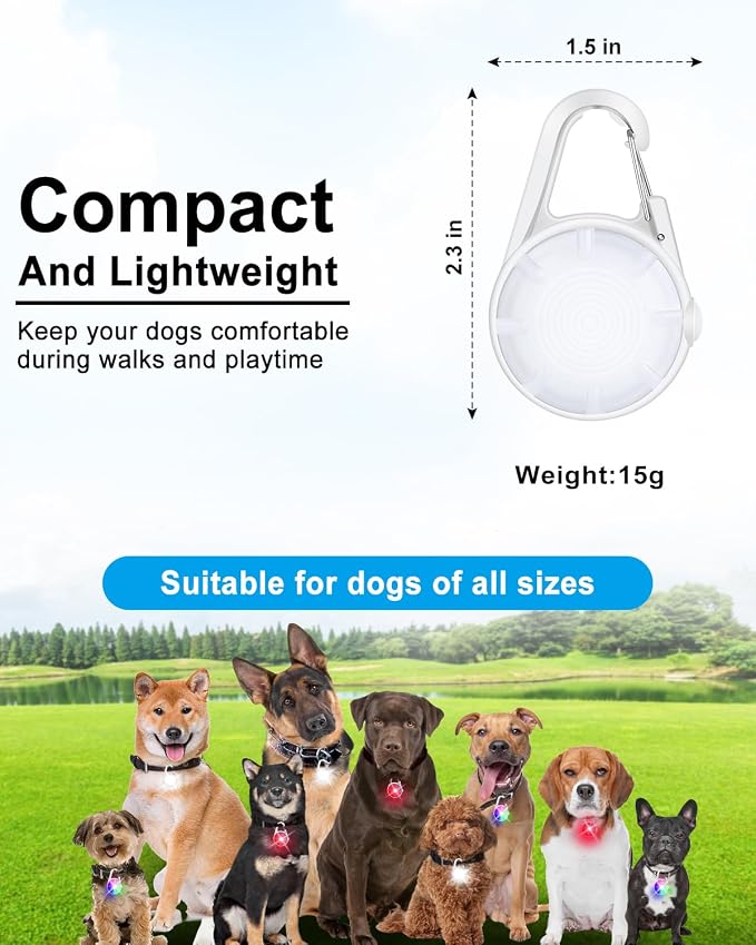 2 Pack Dog Collar Light, 4 Modes Clip On Dog Lights for Night Walking, Glow in the Dark LED Pet Collar Charm, Rechargeable Pet Camping Essentials for Nighttime Running, Cycling, Hiking(White) - Image 5