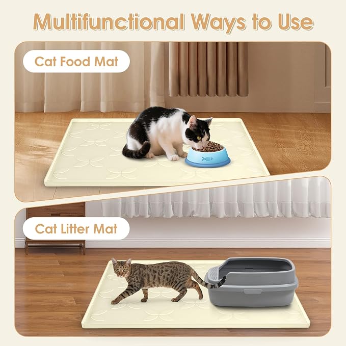 Cat Litter Mat, Large 34" x 22" Litter Box Mat, Waterproof Silicone Litter Mat for Litter Box, Non-Slip, Easy to Clean (Beige) - Image 3
