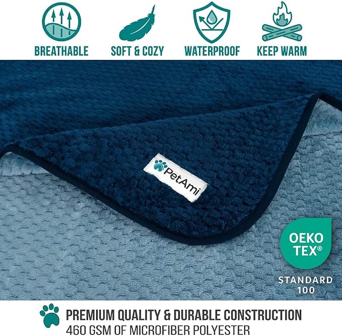 PetAmi Waterproof Dog Blanket, Leakproof Pet Blanket, Twin 60x80 Navy Blue | XL for Large Dogs, Furniture Sofa Couch Cover Protector, Fleece Cat Throw Bed Crate Kennel, Reversible Washable Soft Plush - Image 3