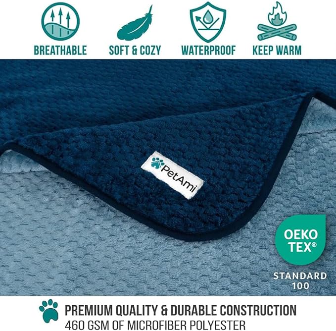 PetAmi Waterproof Dog Blanket, Leakproof Puppy Blanket, 24x32 Navy Blue | For Small Medium Pets, Furniture Sofa Couch Cover Protector, Fleece Throw Indoor Cat Kitten, Reversible Washable Soft Plush - Image 3