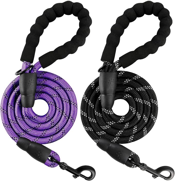 BARKBAY Dog Leashes for Large Dogs Heavy Duty Dog Leash 2 Pack 5 FT with Comfortable Padded Handle Highly Reflective Threads for Medium Large Dogs Walking Training Running (5FT-1/2,Purple+Black) by BARKBAY