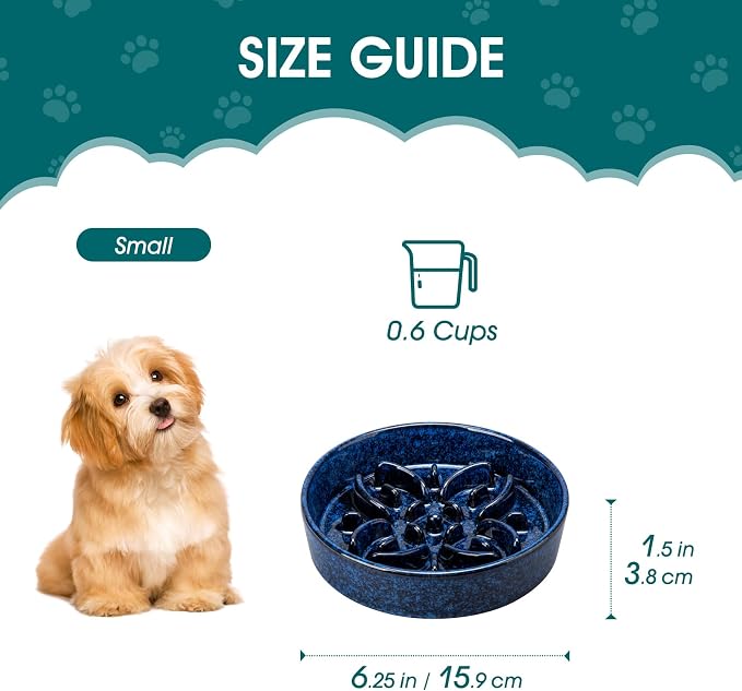 vancasso Ceramic Slow Feeder Dog Bowls, Puzzle Dog Food Bowls with Floral Maze, Anti -Slip Pet Food Dish for Small Breed, 0.6 Cups, Blue - Image 2