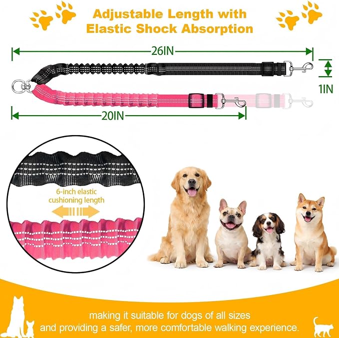 Double Dog Leash for Two Dogs, Professional No Tangle 360° Swivel Coupler with Shock Absorbing Bungee, Adjustable Length Dual-Sided Reflective Two Dogs Lead Splitter for Small Medium Large Dog - Image 2