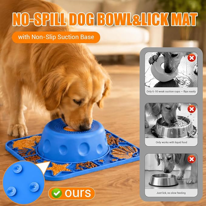 2-in-1 Slow Feeder Dog Bowl with Rolling Ball, Large Silicone Dog Lick Bowl | 16.9 Oz Puzzle Feeder Pet Bowl with Licking Pad for Liquid & Thick Treat, for Large Medium Dogs Enrichment & Anxiety Relief - Image 5