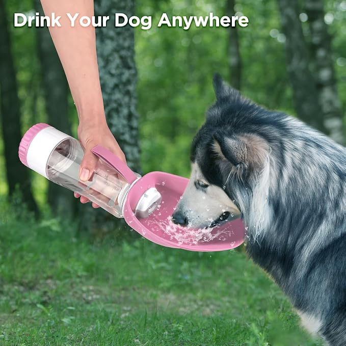 Uppetly Dog Water Bottle, Pet Water Bottle with Food Container and Drinking Feeder, Leak Proof, BPA-Free, Portable Foldable Puppy Water Cup Dispenser for Outdoor Walking, Travel, Hiking Large Pink - Image 3