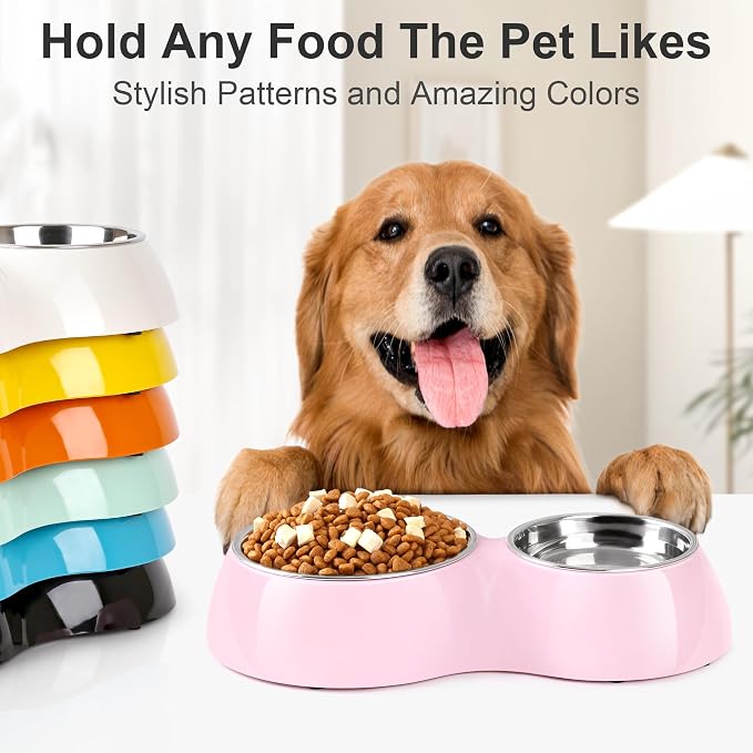 Elevated Dog Bowls Set - Non-Slip Raised Pet Feeder with Medium (10 oz) & Large (20 oz) Stainless Steel Bowls - Includes Durable Resin Stand for Corgi Puppies and Adult Cats - Pink - Image 6
