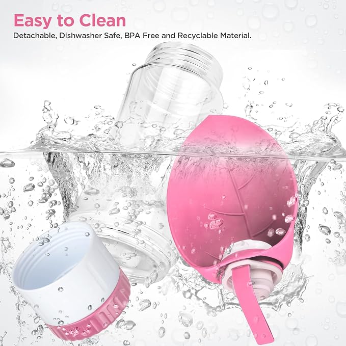Uppetly Dog Water Bottle, Pet Water Bottle with Food Container and Drinking Feeder, Leak Proof, BPA-Free, Portable Foldable Puppy Water Cup Dispenser for Outdoor Walking, Travel, Hiking Large Pink - Image 6