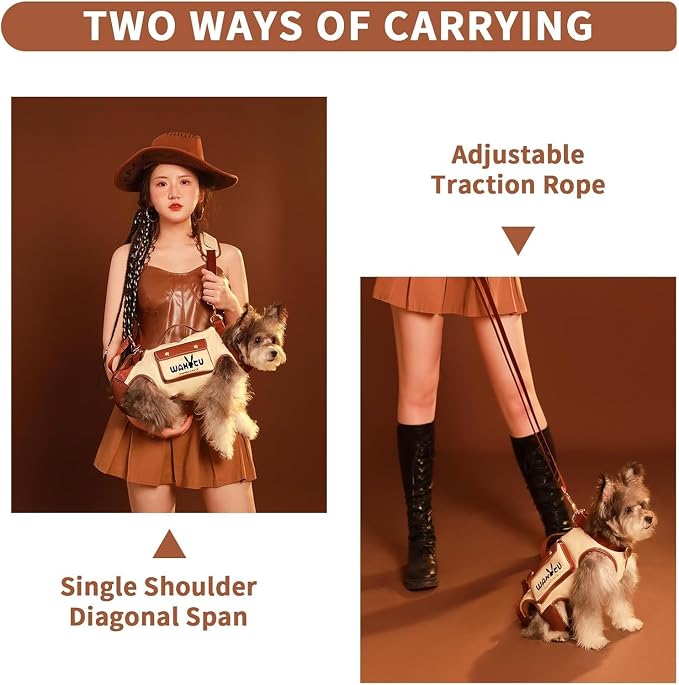 Wakytu Dog Lift Harness Dog Carrier Sling for Small Dogs & Cats,S | stylish puppy sling carrier with handle & pocket,adjustable leash,walking & travel - Image 3