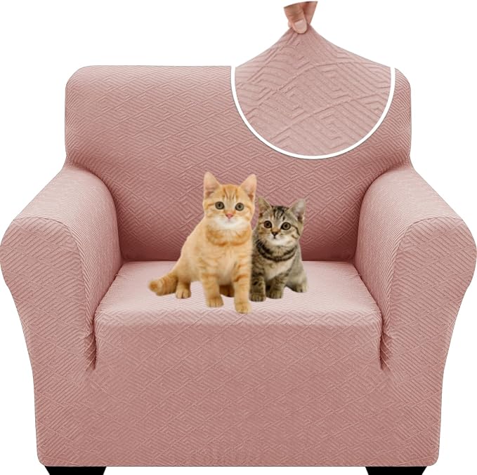 XINEAGE Stretch Jacquard Armchair Cover, Non Slip Sofa Slipcover for Dog | High-Stretch Fabric. Wear-Resistant, Pet Friendly. Easy Install & Washable for Living Rooms, Offices.Dusty Pink by XINEAGE
