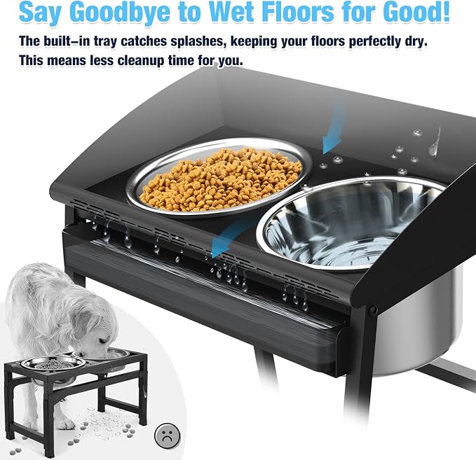 Bobbie & Laxi 15" Tilted Elevated Dog Bowl, Large Breeds Non-Spill Design | Raised Dog Bowl with Stand; Stainless Steel Food&Water Bowl Set with Splash Guard; Easy Clean for Indoor Dry-Use Areas - Image 2