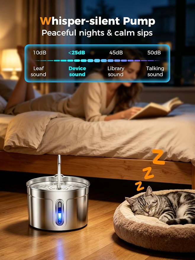 Stainless Steel Cat Water Fountain - 74oz/2.2L Ultra-Silent | 7 Filters Included, Visible Water Level, Dishwasher Safe, for Indoor Cats & Small Dogs - Image 5