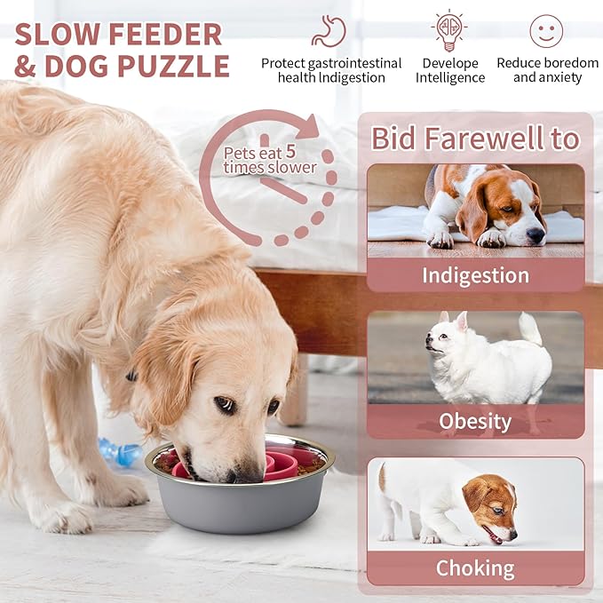 Slow Feeder Dog Bowls Insert, Animire Soft Silicone Slow Eating Dog Food Bowl for Small, Medium and Large Dogs, Compatible with Regular and Elevated Bowls - Image 2