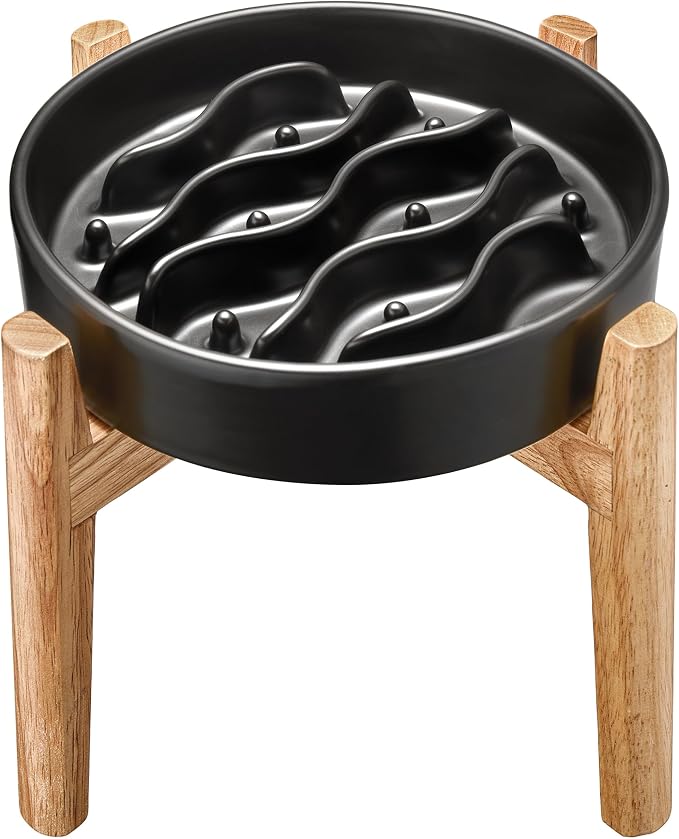 Ceramic Slow Feeder Dog Bowls Elevated, 2.0 Cups Dog Slow Feeder for Medium and Large Dogs, 30oz, 8in, Black by MOPANG