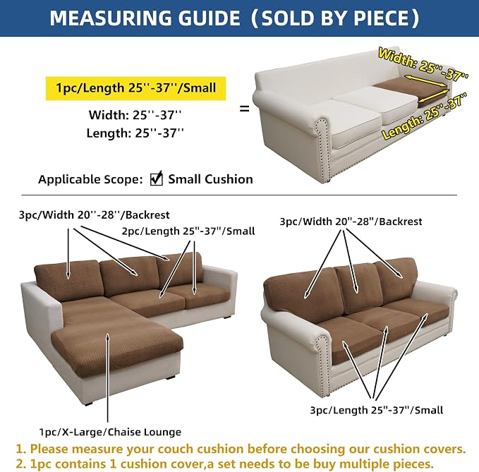 Eismodra Couch Cushion Covers Magic Stretch Sofa Slipcover for 3 Cushion Couch Dogs Pet L Shape 2 Seat Replacement Furniture Protector,Light Brown Length 25-37 inches(Only 1 Piece) - Image 5