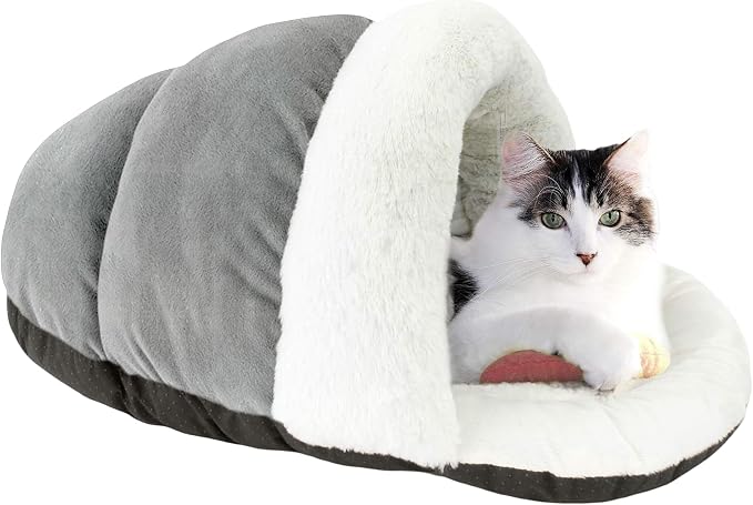 ASPCA - Cat Cave Bed for Indoor Cats Cozy Warm Felt House Dome for Cats & Kittens Soft, Warm & Plush Cave Bed with Removable Cushion Enclosed Pet Hideout Comfort Security 23' x 17" x 6" | Soft plush enclosed pet bed gives indoor cats, kittens and small... by ASPCA