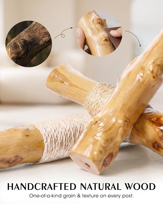 Real Branch Cat Tree, Natural Wood Cat Tower for Indoor Cats | Real Tree Branches no Processed Wood, 44 lbs Capacity, Premium Faux Fur Perches, 23.6" Anti-Tip Base, 30-Min Assembly - Image 6