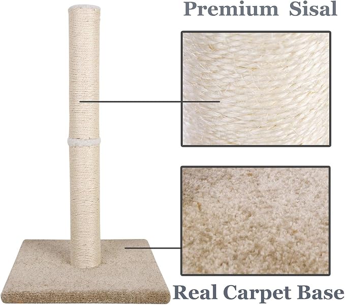 Cat Scratching Post Carpet, Tall Big Sisal Rope Cat Scratch Pole for Cats and Kittens, Stable Carpeted Heavy Base (Beige/Yellow) - Image 2