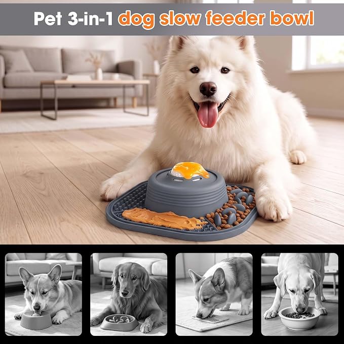 3-in-1 Dog Slow Feeder Bowl, 10in Large Non-Slip Slow Feed Dog Bowl with Removable Design, Food-Grade Silicone Puzzle Slow Feeder for Dogs & Cats, Helps Prevent Bloating and Indigestion（10 Inch） - Image 2