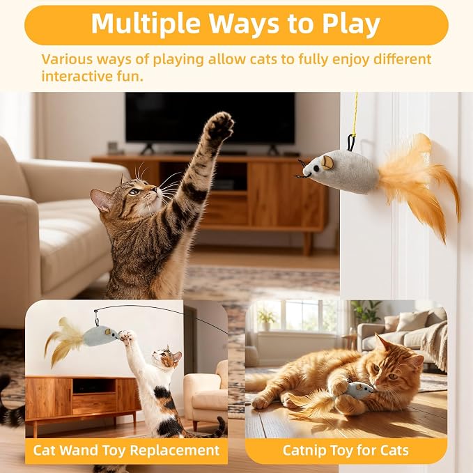 Tocirelo Hanging Cat Mouse Toy, Interactive Motion Activated Squeaky Mice | 3Pack Cat Toys with Catnip, Feathers for Indoor Cats Self Play, Kitten Kicker Door Frame Toy for Reducing Boredom and Hunting - Image 5