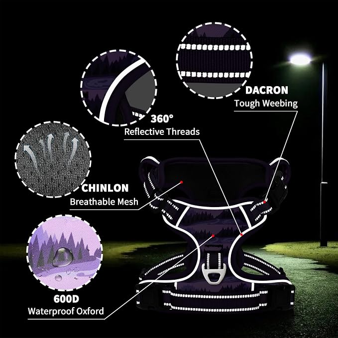 Timos Small Dog Harness, No Pull No Choke, Easy On & Off, Moon Night, XS | Adjustable Reflective Soft Padded, Neck Quick Release with 3 Buckles, Front & Back 2 Clips and Handle for Walking Training - Image 5