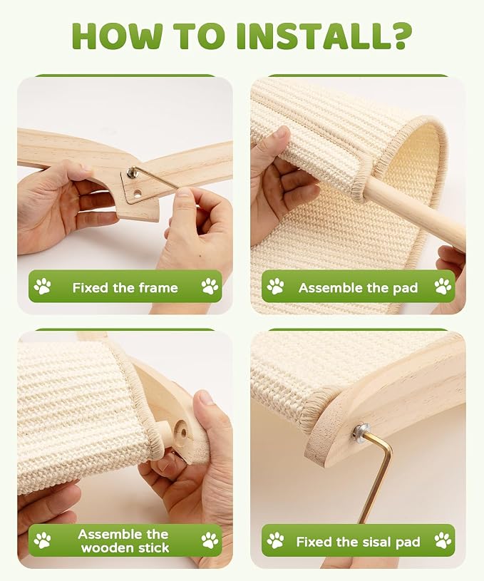 34" Extra Large Cat Scratcher Bed, Natural Sisal Lounge Cat Furniture | Scratch & Rest Design with Wooden Frame, Natural Sisal Scratching Surface, Cozy Lounge Chair for Indoor Cats - Image 7