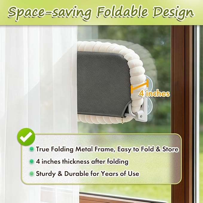 Zoratoo 2PC Cloud-Cuddle Cat Window Perch, Foldable Cat Hammock, M White | 2-in-1 Reversible Cover, Removable for Machine Wash, Stable Window Resting Seat with Large Suction Cups for Indoor Cats - Image 2