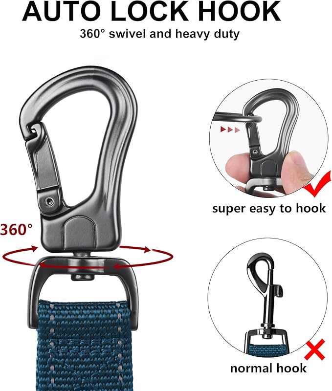 Twoear 4FT 1IN Heavy Duty Dog Leash for Large Dogs with 2 Padded Handles | Traffic Handle Extra Control, Auto Lock Hook, Strong Reflective Walking Leash for Night Safety, Medium and Large Breeds,Blue - Image 3