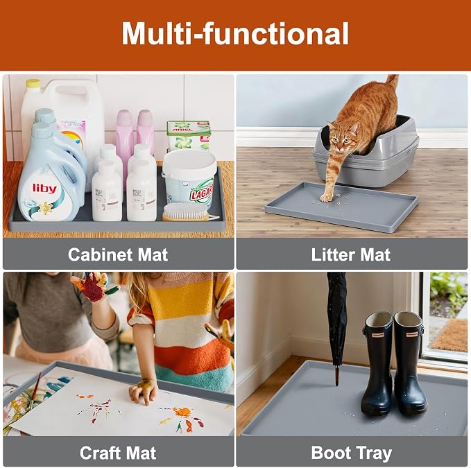 19" x 12" Extra Thick Silicone Mat Waterproof with Raised Edge, Gray | BPA-Free Non-Slip Dog & Cat Food Mat, Feeding Mat for Food and Water Bowls, Spill Proof Mat to Protect Floors - Image 8