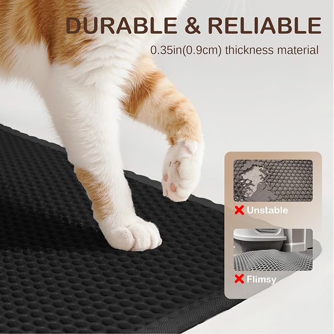 Small Cat Litter Mat Double Layer Waterproof Proof Litter Box mat, Non-Slip Design, Reduces Litter Scatter, Easy to Clean, Black 24''x 14.9''Inch - Image 6