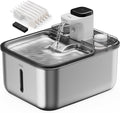 Automatic Stainless Steel cat Water Fountain for Pets Indoor, Wireless Metal Dispenser, Cordless Battery Operated Dog Drinking Fountains, Rechargeable Waterer with Motion Sensor, Black,3.5L 6 Filters by Qinliy