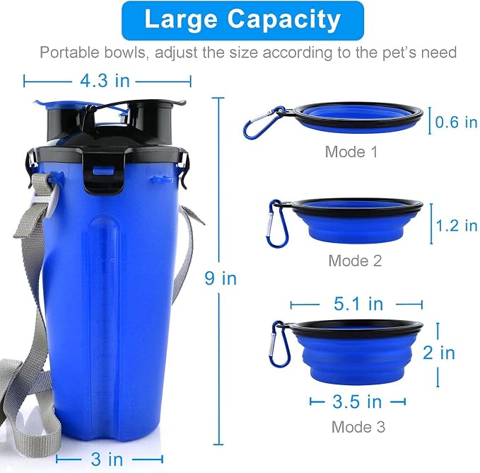 Dog Travel Water Bottle Collapsible Bowls, 2 in 1 Pet Food Container with Collapse Bowls, Outdoor Portable Water Bowls for Walking, Traveling, Camping and Hiking (Blue) - Image 6