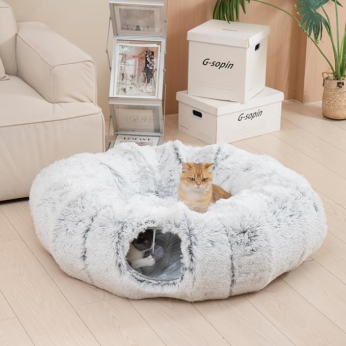Avont Cat Tunnel Bed, Washable Cushion, Large 3-in-1 Play Tube for Cats | Play, Rest & Snuggle | Spacious for Big Cats | Durable Toggle Design | Removable Washable Cushion | Grey - Image 3