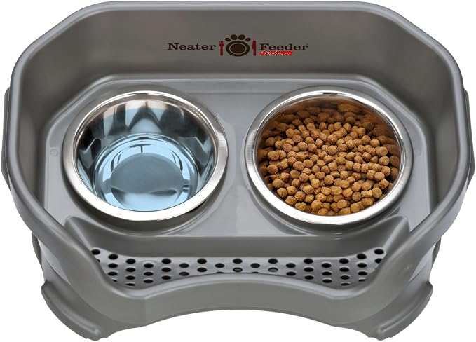 Neater Pet Brands Neater Feeder Deluxe Mess Proof Dog Bowls Elevated for Small Dogs Under 19 lbs, Made in USA, No Spill Raised Dog Food Bowl Stand Feeding Station, Food and Water Bowl Set, Gunmetal - Image 7