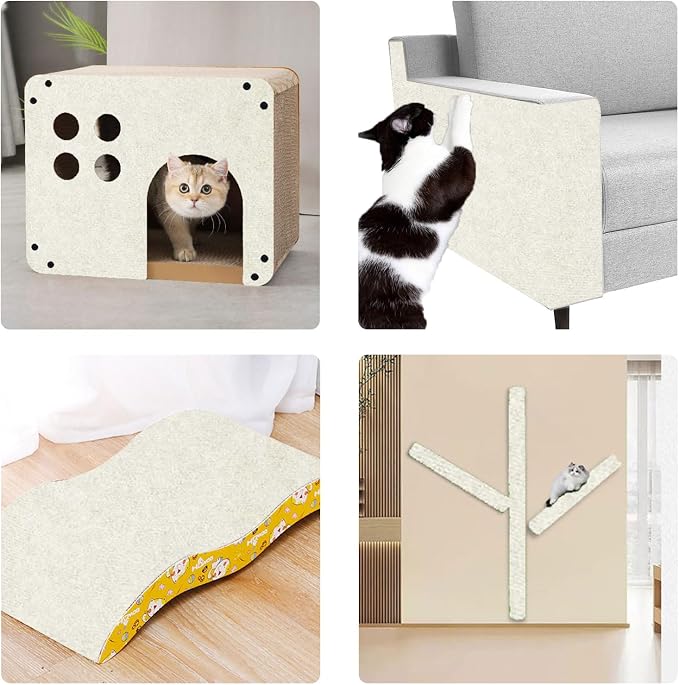 SREBAY Cat Scratch Couch Furniture Protector, Self-Adhesive Scratch Pad | 78.7x15.8In Thickened, DIY Climbing Cat Carpet Mat for Door Window Protector, Couch Guard from Claw with Pins&Tape, OffWhite - Image 5