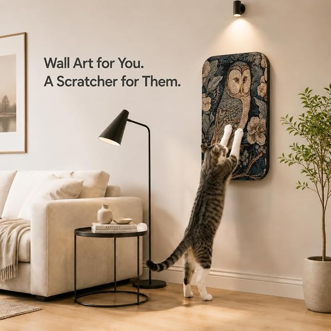 2 Pack Cat Wall Scratcher, Art Cat Scratching Board for Cats | Wall Mounted Cat Scratch Pad, Water-Based Ink, Hook&Loop Strips, Floor or Wall Use, 16.7x11x1 Inch, Owl & Butterfly - Image 7