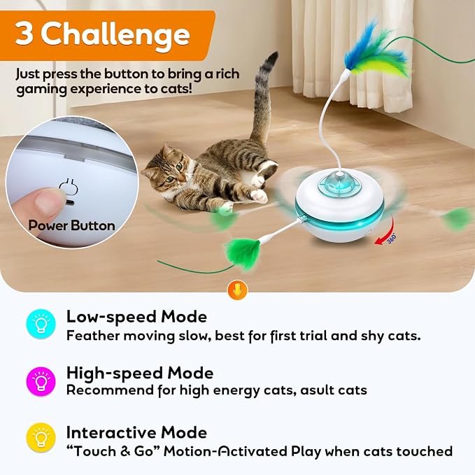 Cat Toys Interactive Cats Exercise Felt Cover Toy | Hidden Feather Spin for Cats Catching, Touch Activate While Standby, Whack A Mole Cat Toys for Cat Bored - Image 4