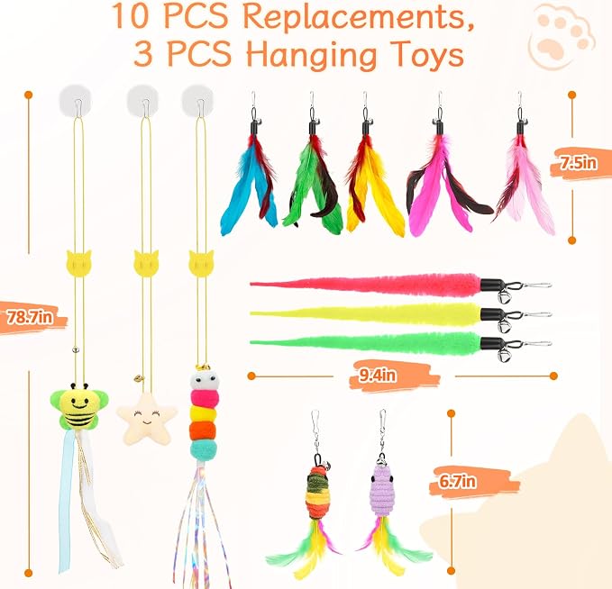 Atosun Interactive Cat Toys, 15PCS Cat Wand and Feather Toys for Indoor Cats, Reusable Suction Cup Toys for Kittens Play Exercise - Image 7