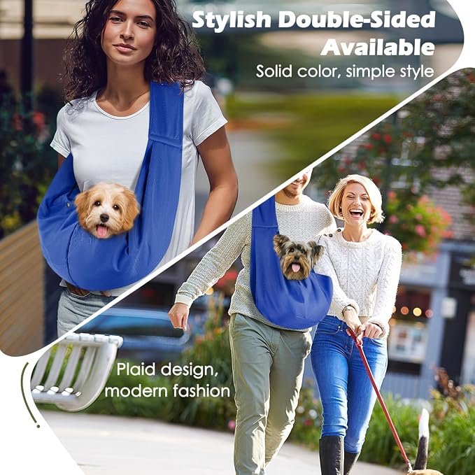 Pawaboo Small Dog Sling Carrier | Reversible Puppy Small Pet Carrier,Hands Free,Safety Buckle,Storage Pocket for Travel,Outdoor Activities Sapphire Blue - Image 5