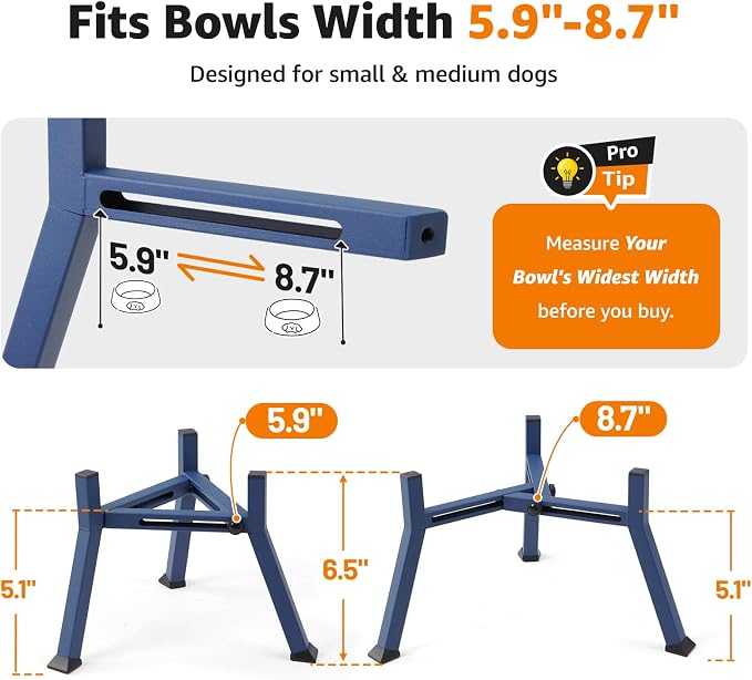 LOOBANI Elevated Dog Bowl Stand Adjustable 5.9"-8.7" Width for Seniors Dogs | for Senior & Arthritic Dogs, Reduces Neck Strain, Non-Slip Rubber Feet, Rust-Proof Stand, Easy Clean - Image 5