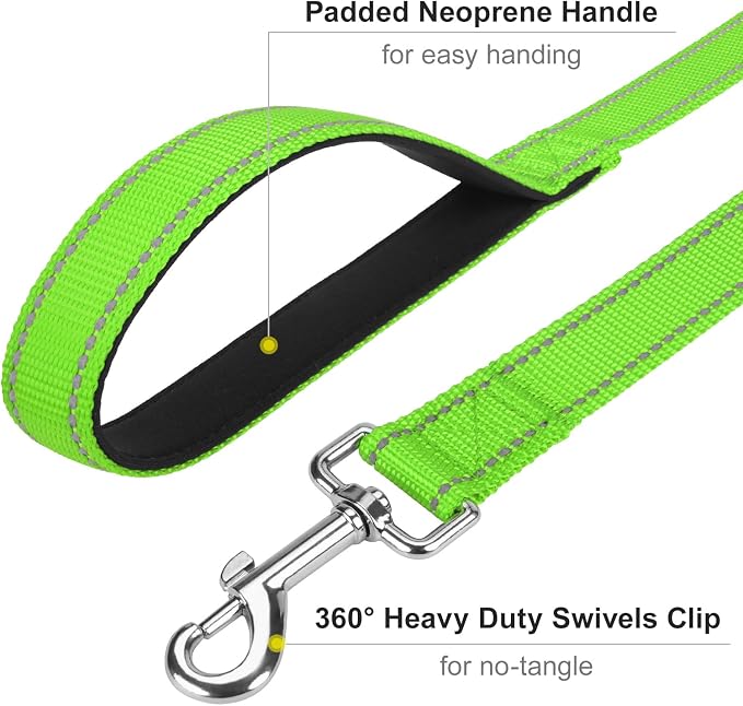 6FT Reflective Dog Leash, Padded Handle for Medium Large Dogs | Comfortable Nylon, Soft Handle Cushioning, Reflective Safety at Night, Walking Leash for Park & Hiking (1in, Green) - Image 5