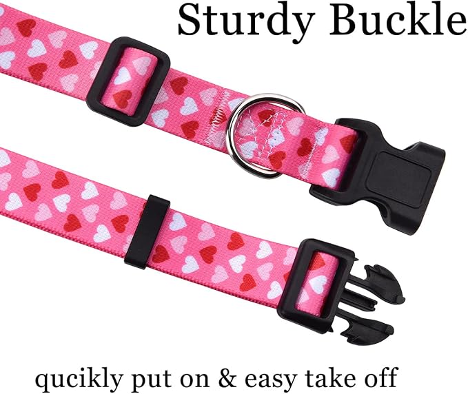 Mihqy Dog Collar and Leash Set, for Medium Dogs, Pink Heart Set,M | with Fashion Patterns, Adjustable for Small Medium Large Dogs, Comfortable for Walks and Outdoor Hikes - Image 2