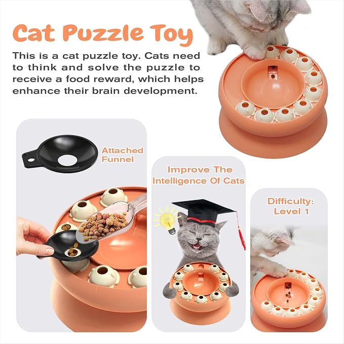 KADTC Cat Puzzle Toy Slow Feeder Bowl for Fast Eater, Kitten Enrichment Toy | 15° Base Eases Deep Stooping, Keeps Chins Cleaner; Daily Brainwork Fights Boredom, Curbs Overeating, Supports Weight Control. - Image 5